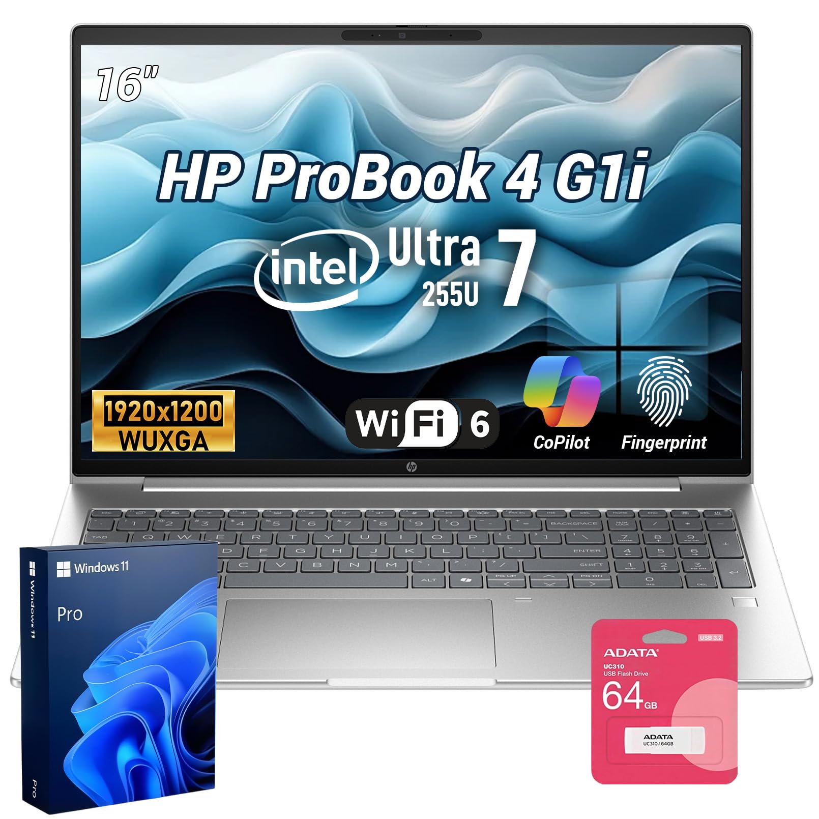 HP ProBook 4 16" Intel Core Ultra 7 255U Business Laptop, 32GB DDR5 1TB SSD