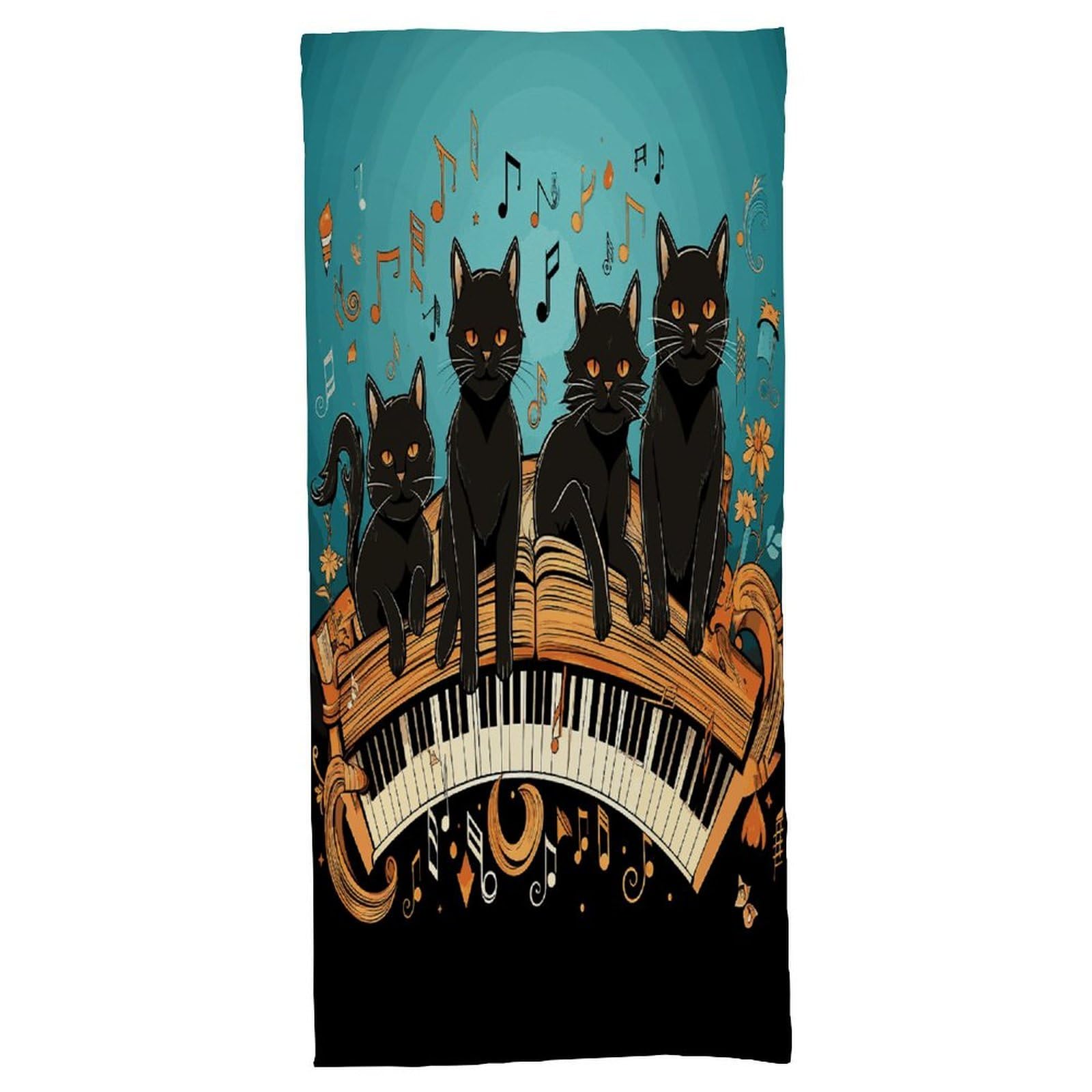 Fekiloot Men's Style Four Black Cats Lying On The Piano Keyboard Bath Towel Highly Absorbent,Beach Towels For Wo,Pool Towel Bathroom Essential For Beach,Gym,Travel, Camp