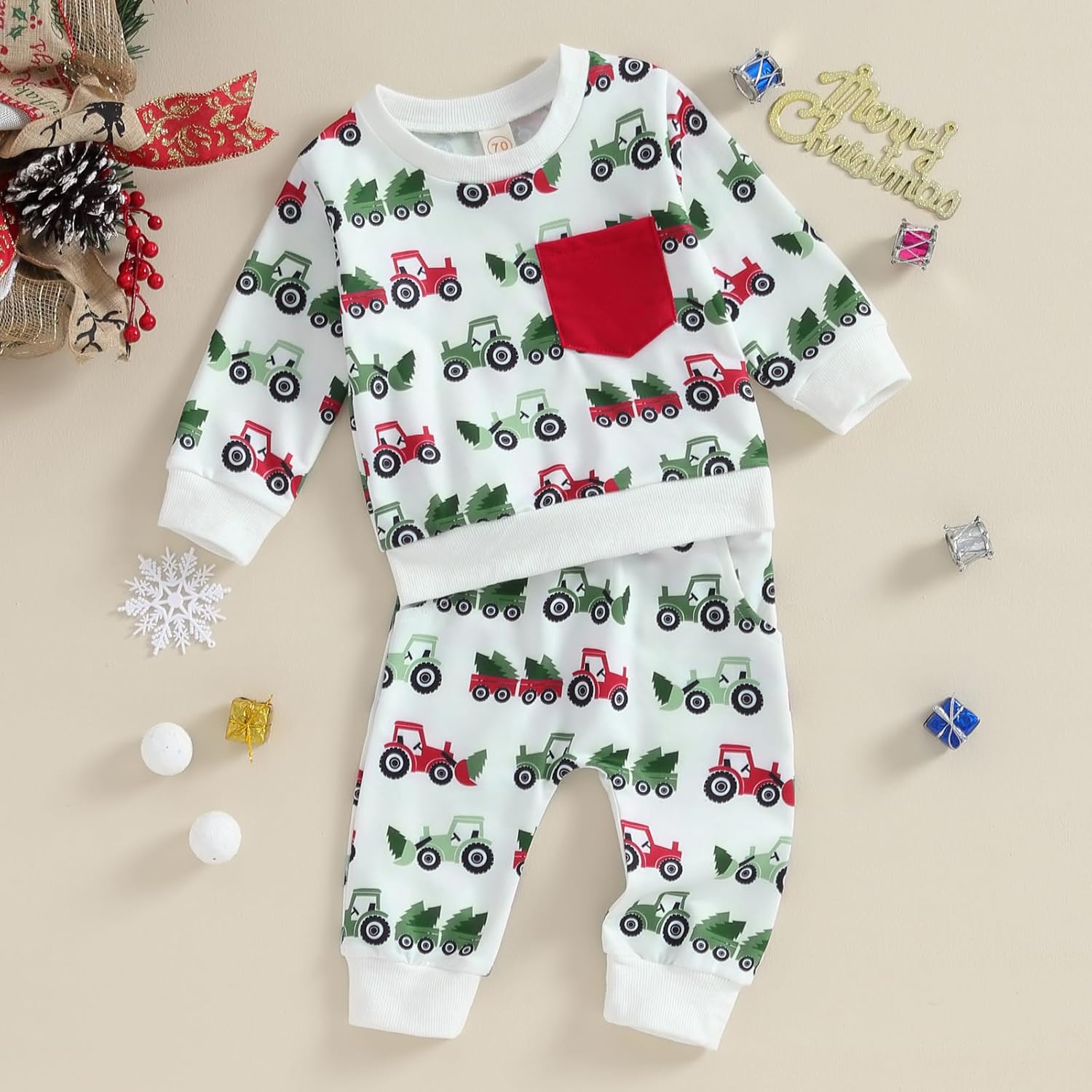 Hnyenmcko Baby Boy Christmas Outfit Long Sleeve Letter Print Crewneck Sweatshirt + Pants Winter Toddler Christmas Clothes - Image 2