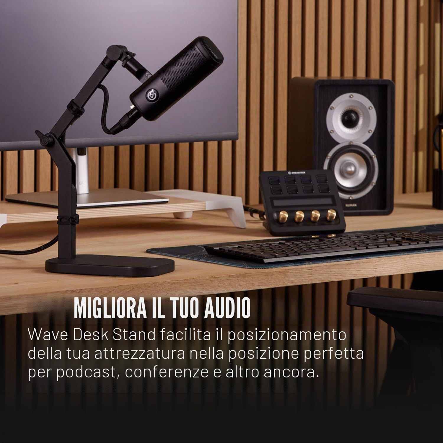 Elgato Wave Desk Stand – Supporto Regolabile per Microfoni, Compatibile con Elgato, HyperX, Rode, Fifine, Shure e altri, Compatibile con Filettature 1/4, 3/8 & 5/8, Per Registrazione/Podcast/Streaming