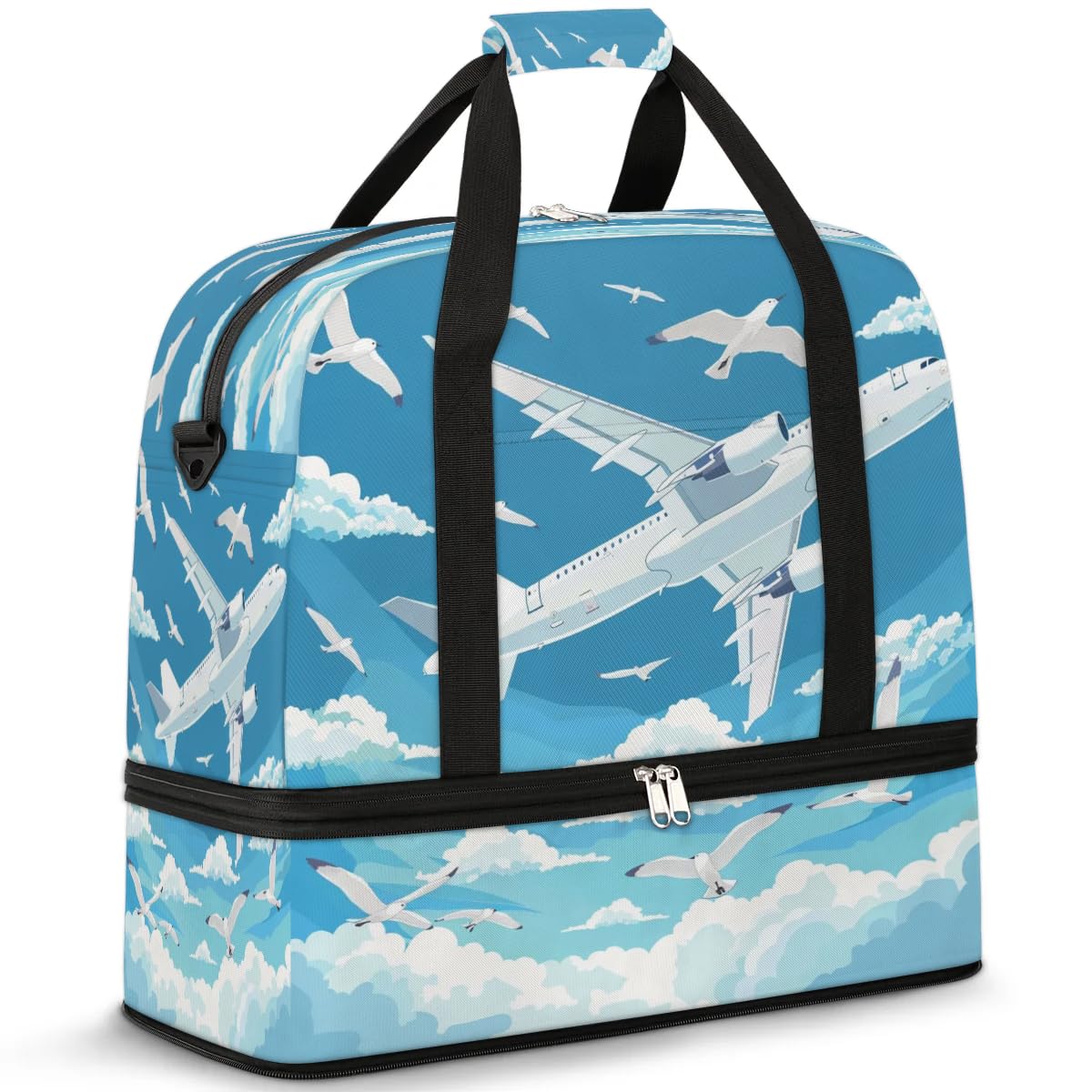 Reisetasche für Damen und Herren, Flugzeug, Möwe, Wochenende, Übernachtung, faltbar, nass getrennt, 47 l, Tragetasche für Sport, Fitnessstudio, Yoga, farbe, 47 L, Taschen-Organizer