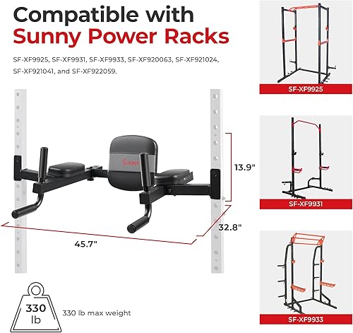 Miniatura 6 de Sunny Health & Fitness Power Cage Squat Rack Upgrade Attachments, Dip Bar, Plate Bar Holder, Belt Squat, J Hook, Lat, Adapter, U Ring, Pull Up Bar,
