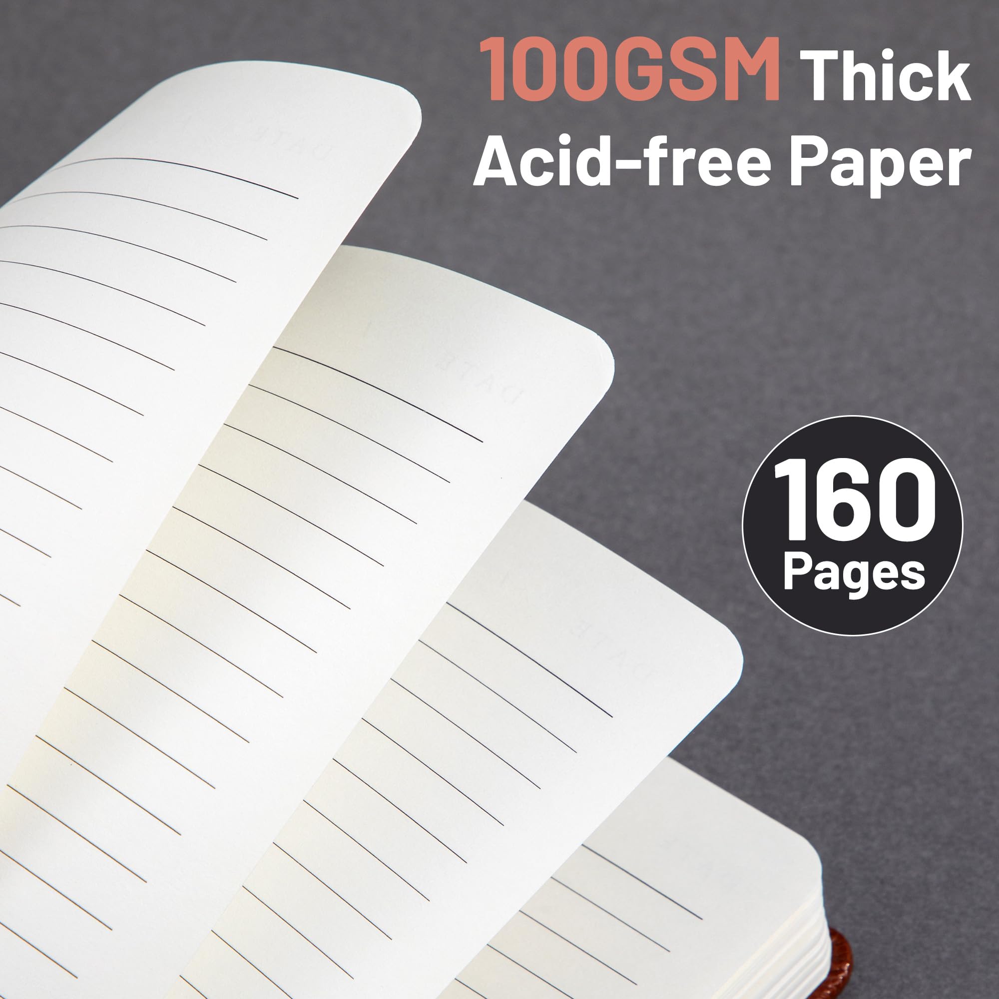 Taccuino a righe, confezione da 2, diario in pelle con copertina rigida per uomini e donne, 160 pagine ciascuno, carta spessa 100 g/m², quaderno per lavoro e scrittura quotidiana, formato A4