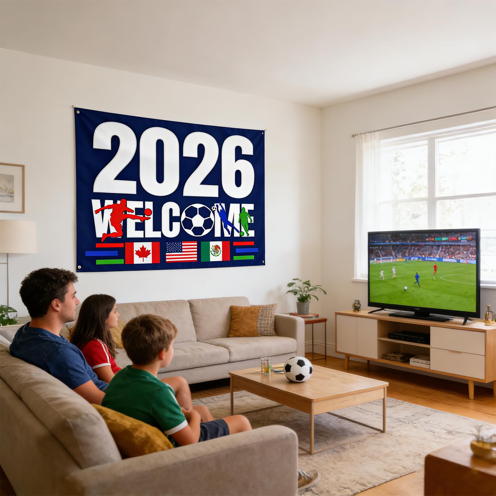World Cup Ball 2026 Flag Bunting Football World Cup Blue Flag 183x122cm,for Family Members Watching the Game Soccer Fan Gifts Living Room Club Decorations - Image 3