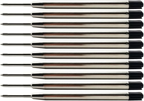 Paquete de 10 repuestos de bolígrafo de punta media, tinta negra (negro, 3.8 pulgadas)