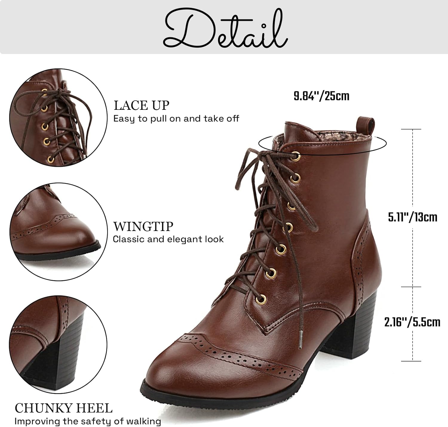 Betastella Women's Lace Up Booties Chunky Heel Ankle Boots Side Zip Short Boots Dress Shoes - Image 4