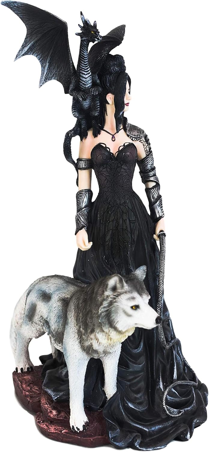 Ebros Gothic Prima Donna Maleficent Witch Fairy with Alpha Wolf and Black Dragon Statue 13" Tall by Artist Nene Thomas Fantasy Macabre Fairies Witches Collectible Figurine : Home & Kitchen