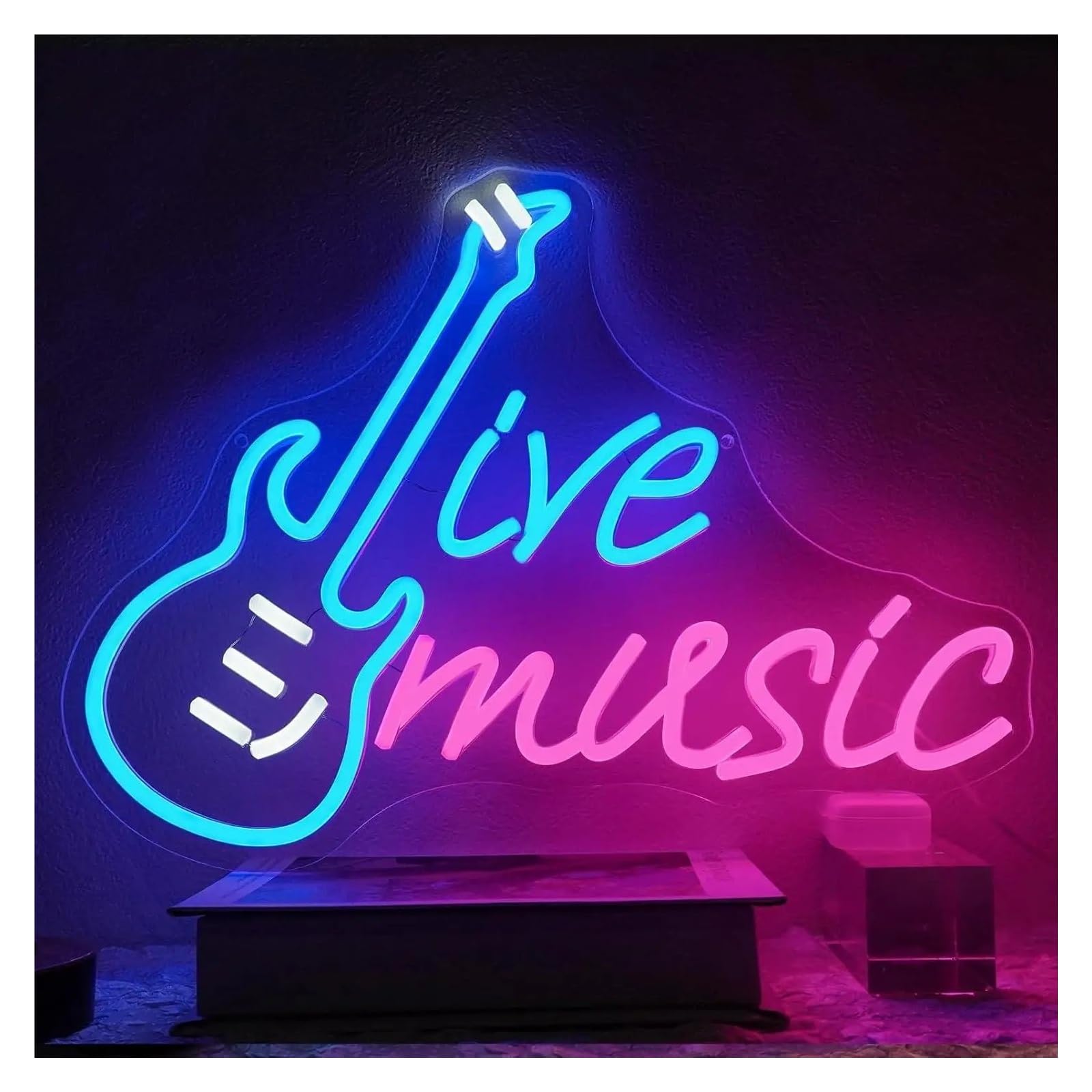 XENITE Hanging Art Neon Signs Live Music Neon Sign Dimmable Guitar Light for Home Bar Club Studio Party Concert Decor Birthday 38x28.77cm