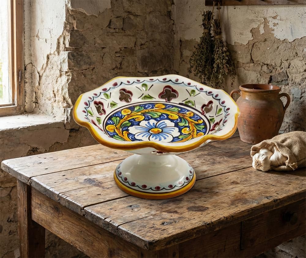 Centro de mesa de cerámica siciliana azul amarillo barroco decorado a mano Art 5