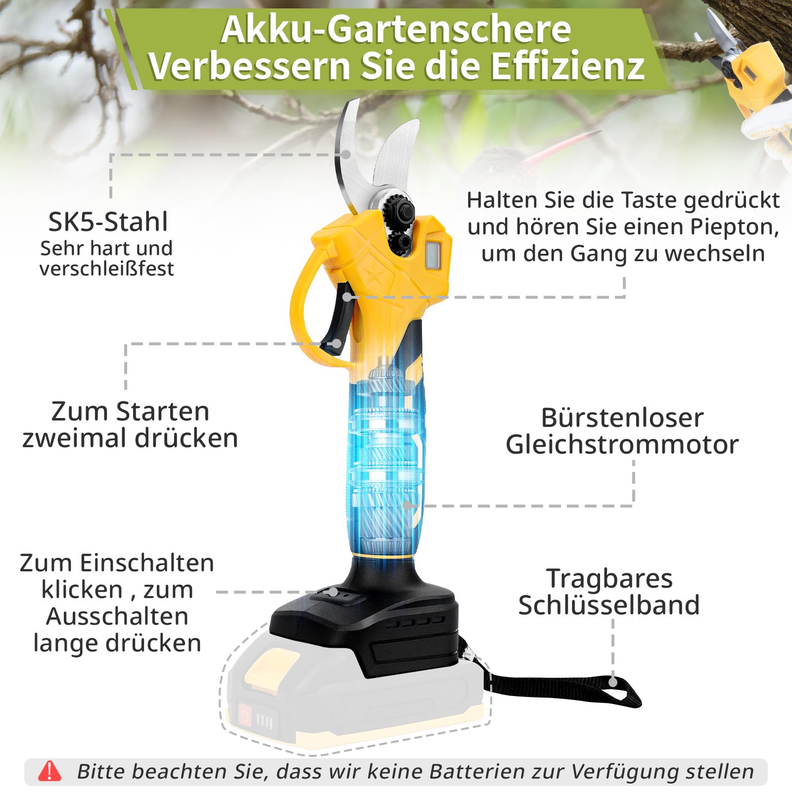 Akku Gartenschere für Makita, Elektrische Gartenschere Professionelle 21V Bürstenlosen Motor Akku Astschere, Drahtlose 35mm Mit LED-Batterieanzeige (Ohne Akku)