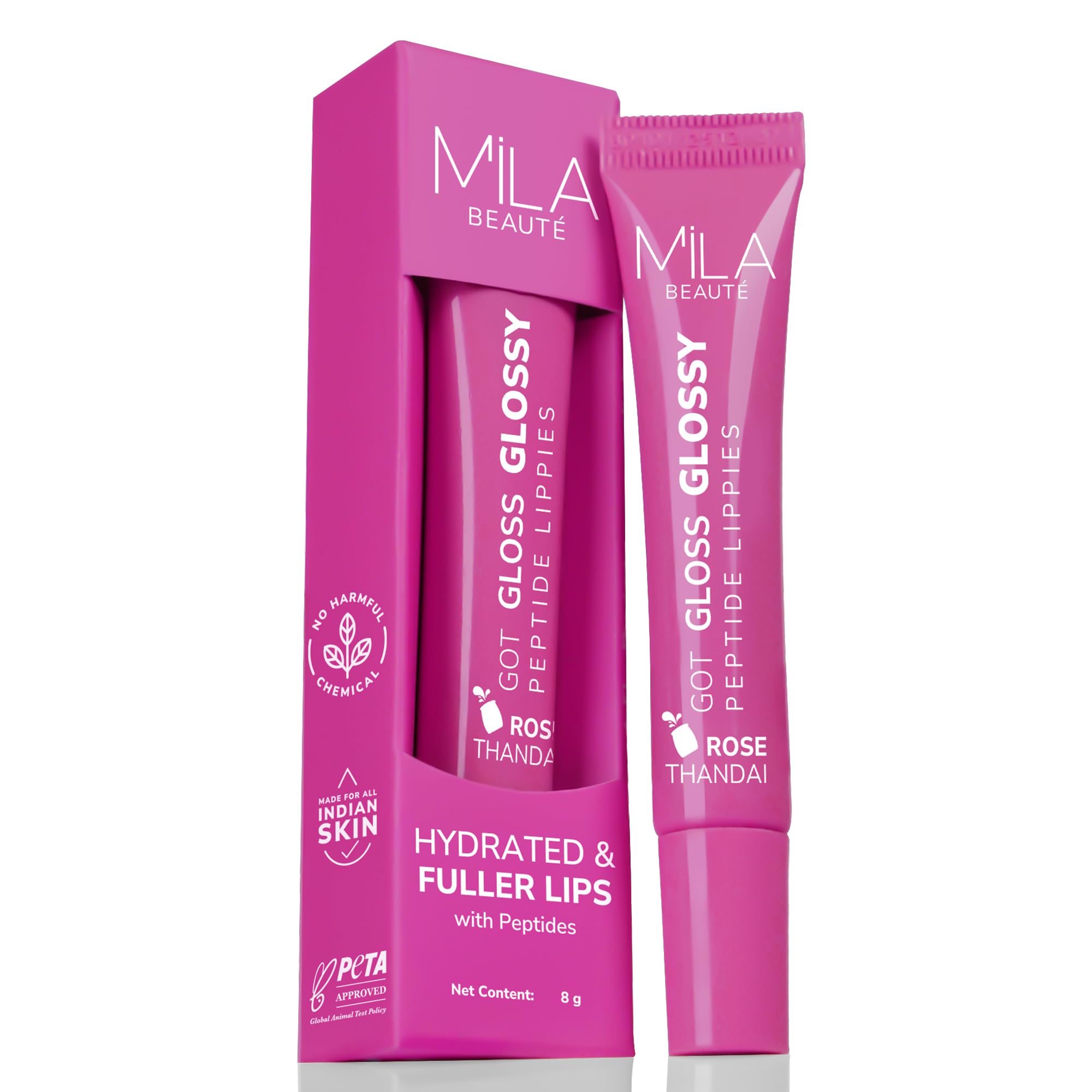 Mila Beauté Peptide Lip Gloss Balm I With SPF & Hyaluronic Acid I Plump & Fuller Lips I Hydrating & Shiny Lip Balm Non Sticky I Highly Pigmented I Soft & Nourished Lips - Rose Thandai-image-27