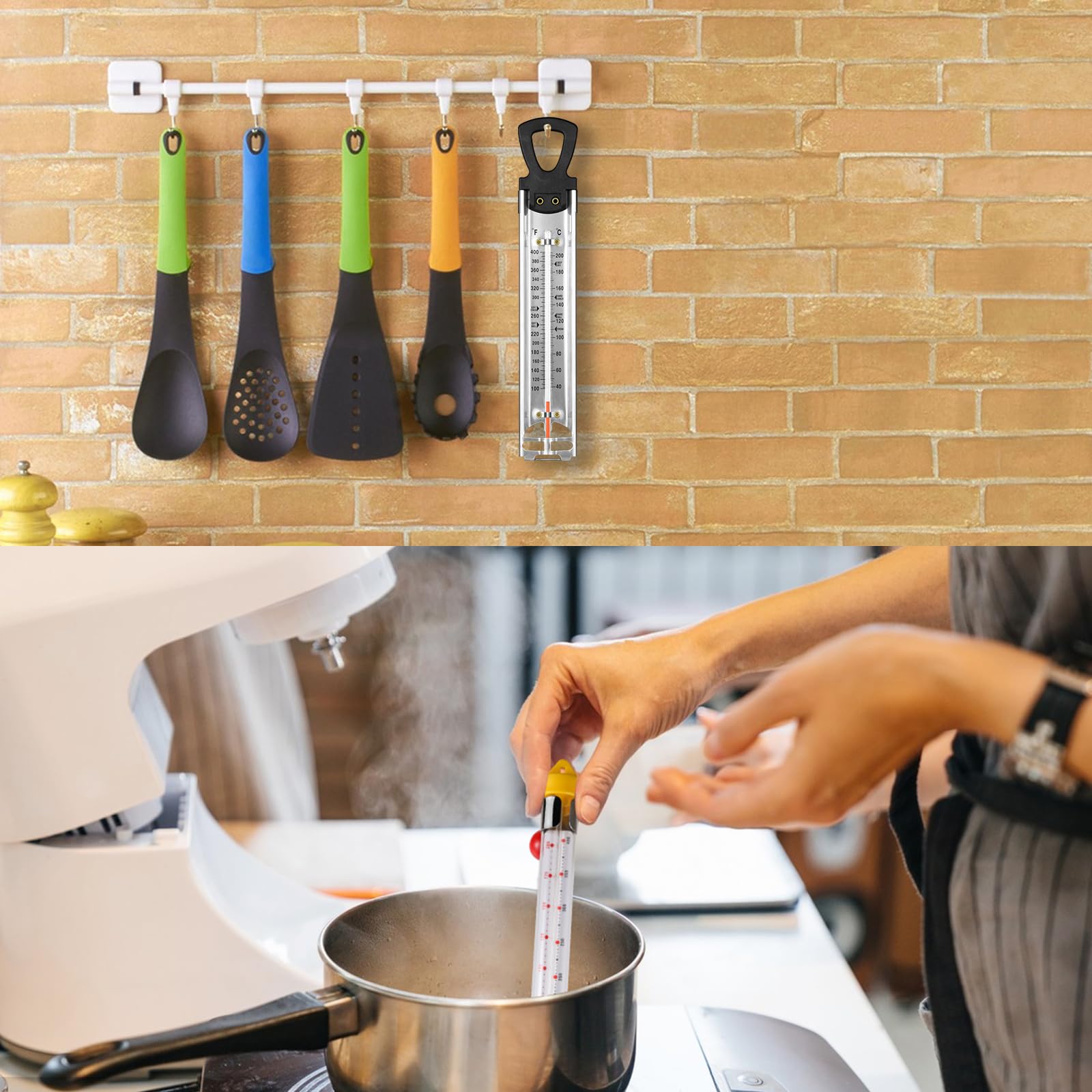 2 termometri per caramelle con clip per pentola, in acciaio inox, termometro da cucina a lettura istantanea con gancio per appenderlo, termometro per olio/caramelle/fritture/marmellata/zucchero