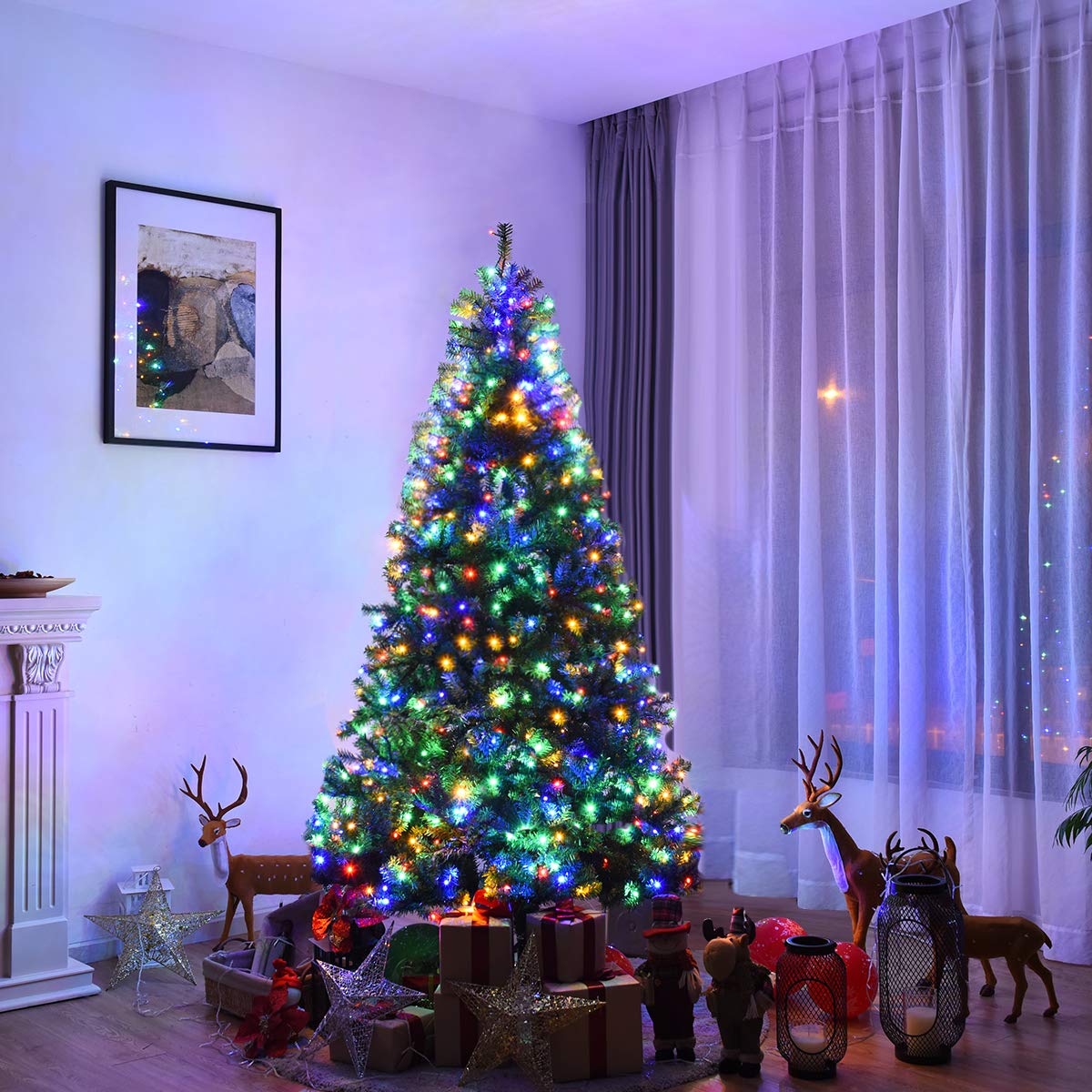 Sapin De Noël Artificiel 93 Cm KOMFOTTEU – 96 LED Intégrées, 8 Modes D'éclairage, Base Métal – Pour Maison, Bureau, Magasin - 2