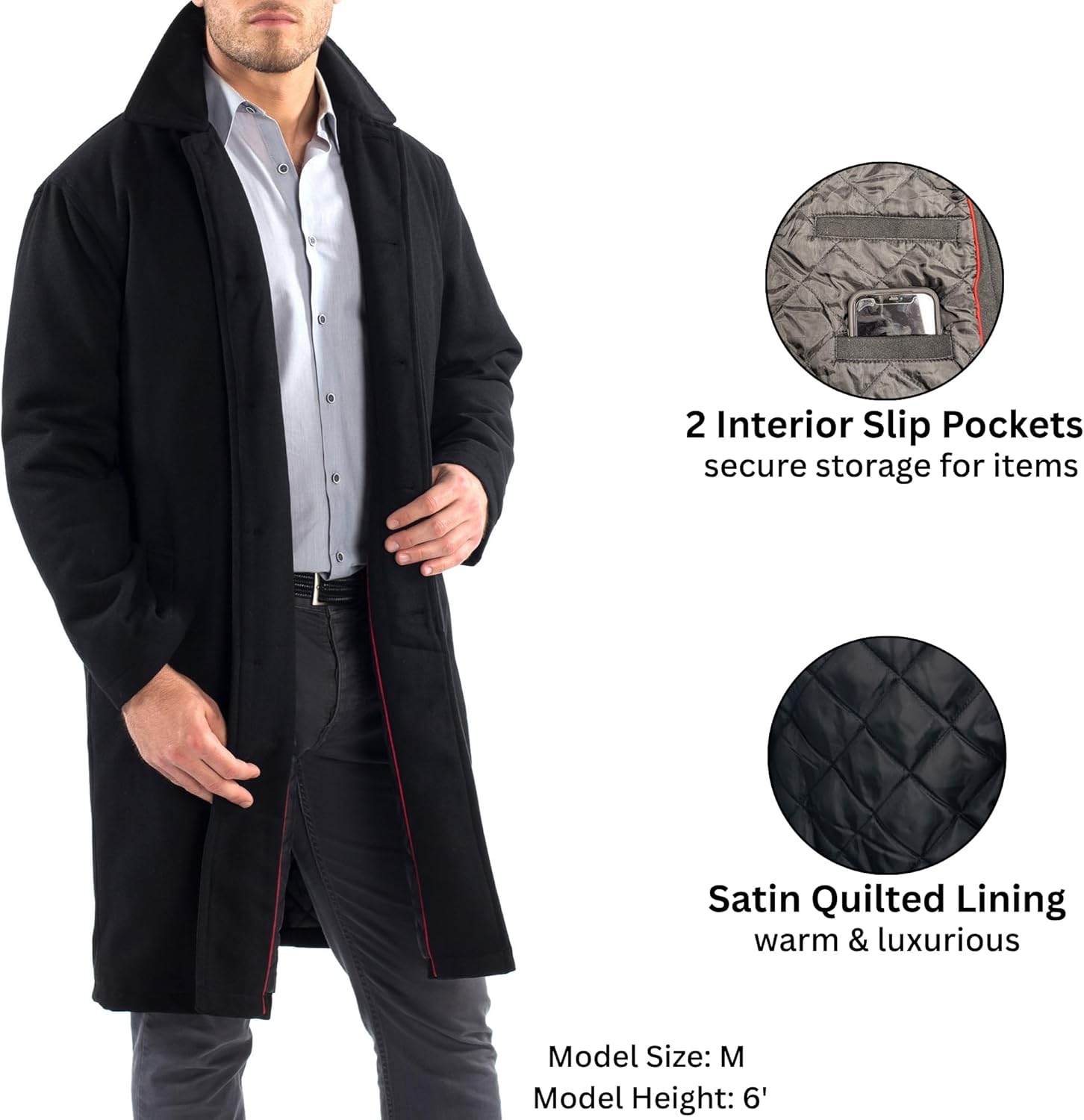 Alpine Swiss Zach Men’s Wool Blend Overcoat – Knee-Length Trench Coat, Runs Large for Layering Over Suits or Sweaters - Image 4
