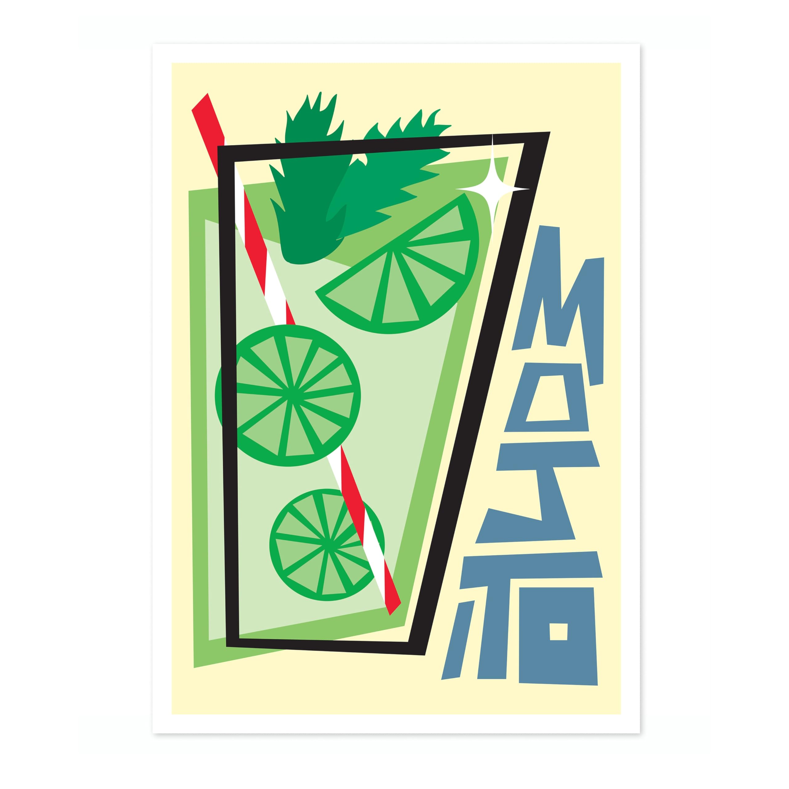 Mojito Print, Cocktail Poster, Framed Wall Art, Modern Kitchen Decor, Drinks Poster, Gift Idea, Archival Matte, A5 (Print Only) - 21x14.8cm