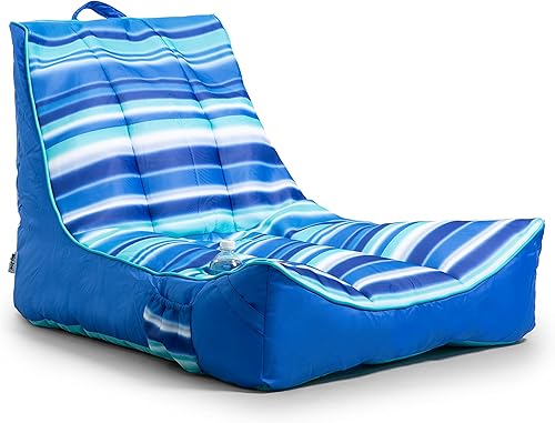 Miniatura 22 de Big Joe Captain's Float No Inflation Needed Pool Lounger, Double Sided Mesh, Quick Draining Fabric Rayas náuticas americanas,Hibisco tropical