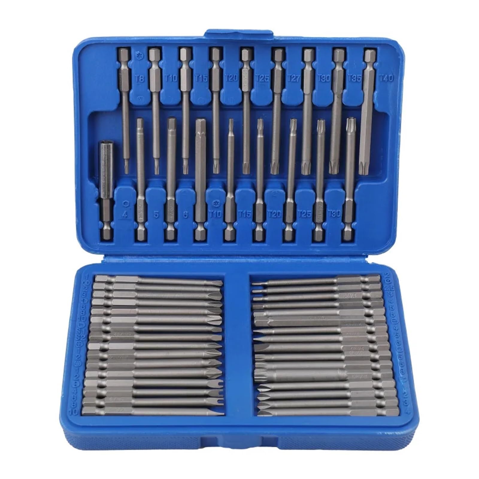 Juego de 50 Puntas Extra largas de 75 mm con portapuntas de liberación rápida CRV, Destornillador, Juego de Puntas de Seguridad, Punta Hexagonal Torx Pozidrive(50 pc Set)