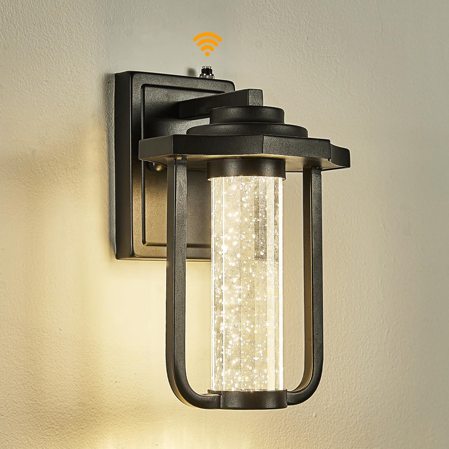 Dusk to Dawn Outdoor Wall Sconce Modern Crystal LED Exterior Light Fixture Waterproof Porch Lantern with Crystal Bubble Glass, 7W 3000K Warm White Wall Mount Lighting for House Garage Front Door
