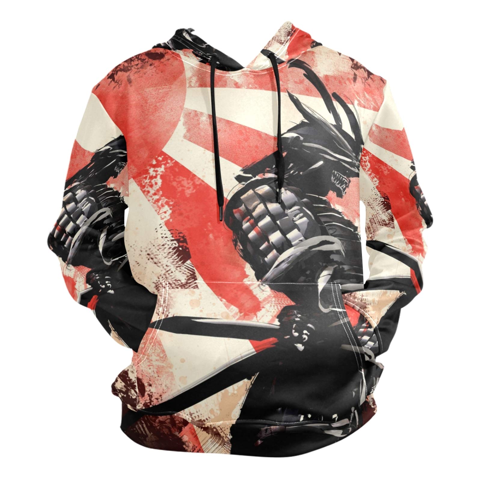 PUXUQU Mens Hoodie Sweatshirt Japanese Samurai Long Sleeve Pullover Hooded Hoody with Pockets Multicoloured