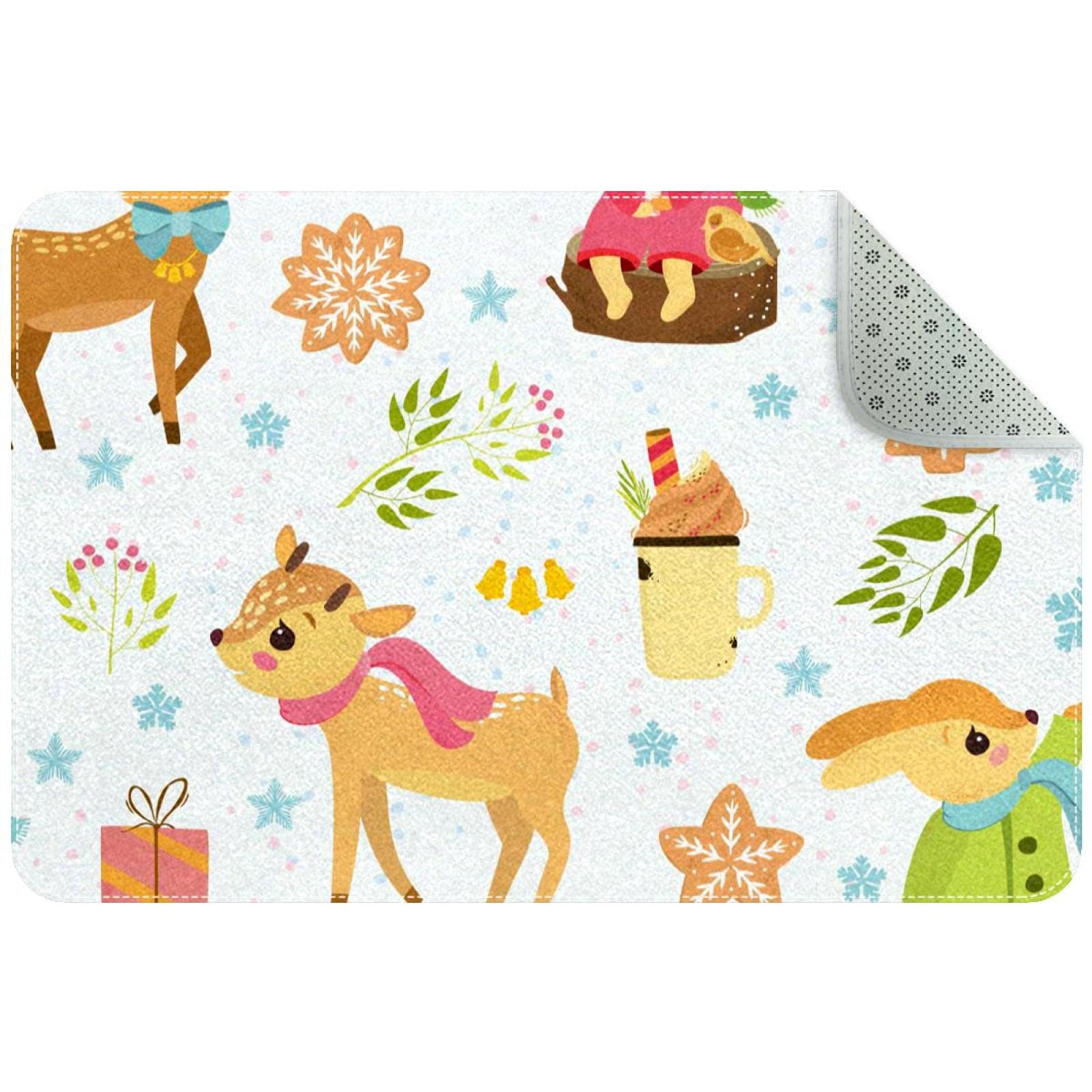 Tapis d'entrée absorbant avec cerfs de Noël intérieur et extérieur