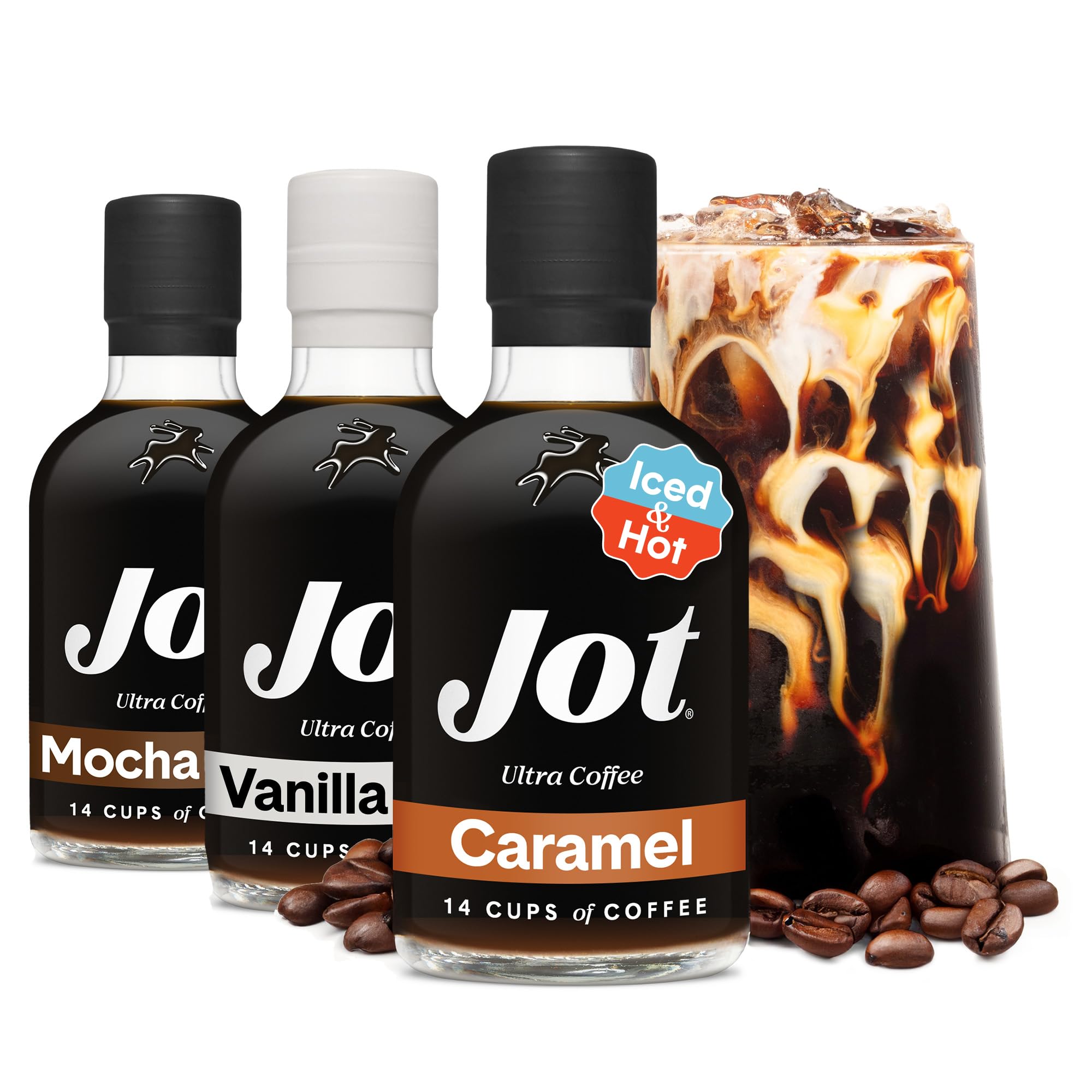 Jot Coffee Concentrate Trio (Caramel/Mocha/Vanilla 3pk) – High Caffeine Cold Brew, Iced & Hot Coffee, Instant Espresso – Makes 14 Cups Concentrated