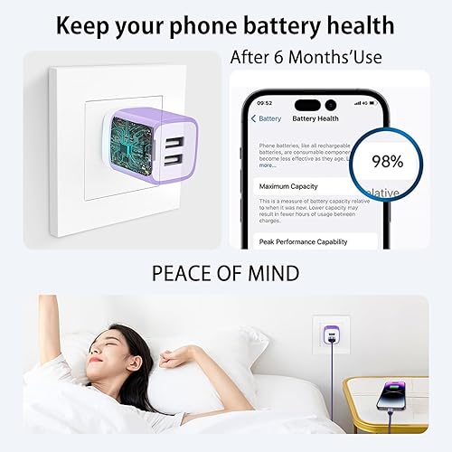 Miniatura 6 de Bloque de cargador USB, cargador de pared USB doble, paquete de 3 unidades de bloque de carga rápida, caja de carga, cubo de alimentación de