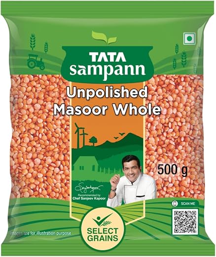 Tata Sampann Masoor Dal, Whole, 500 grams