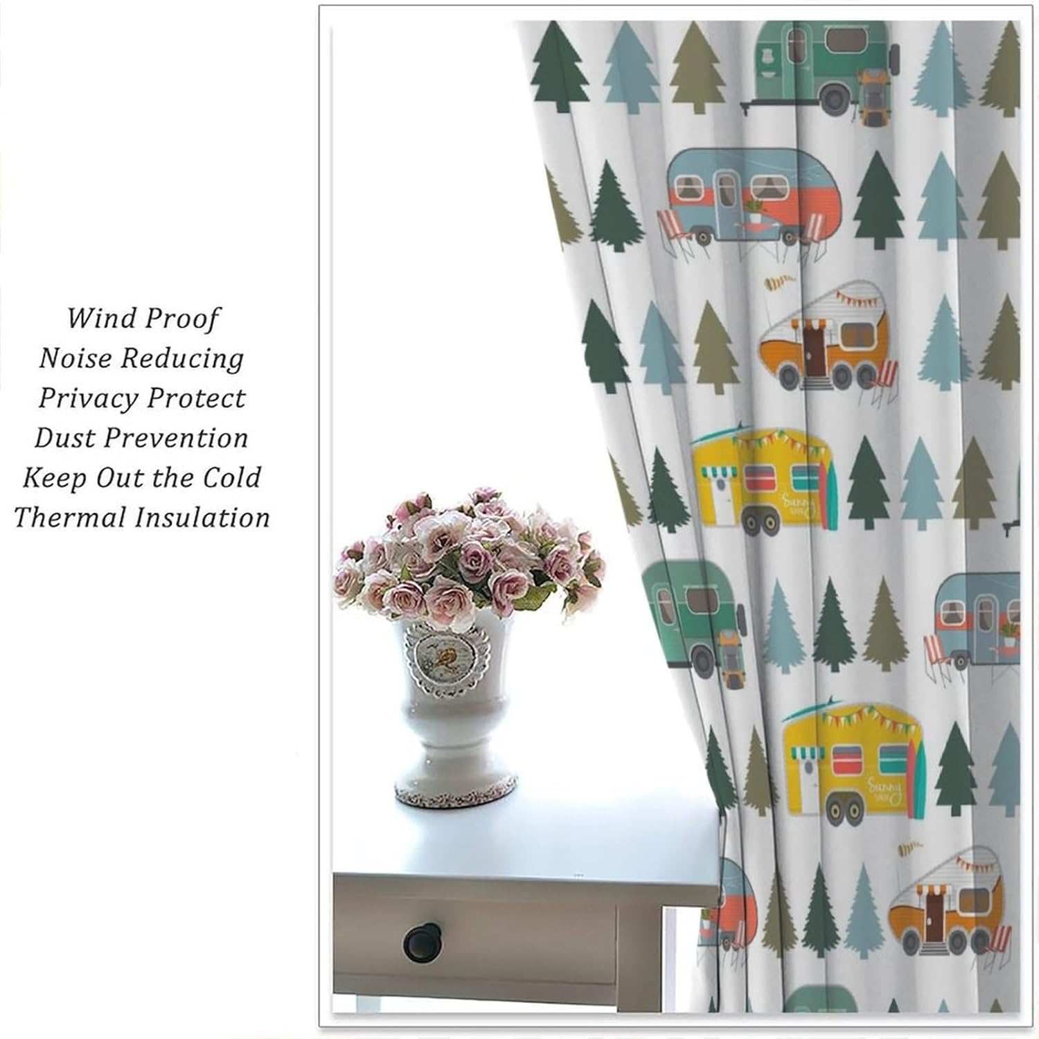 JESTRONRY Campers Forest Window Curtains,Rustic Wood Camping Retro RV Camper Travel Trailers Tree Window Treatment Kids Bedroom Living Room Bathroom Curtain Drapes 42x54Inch Blackout
