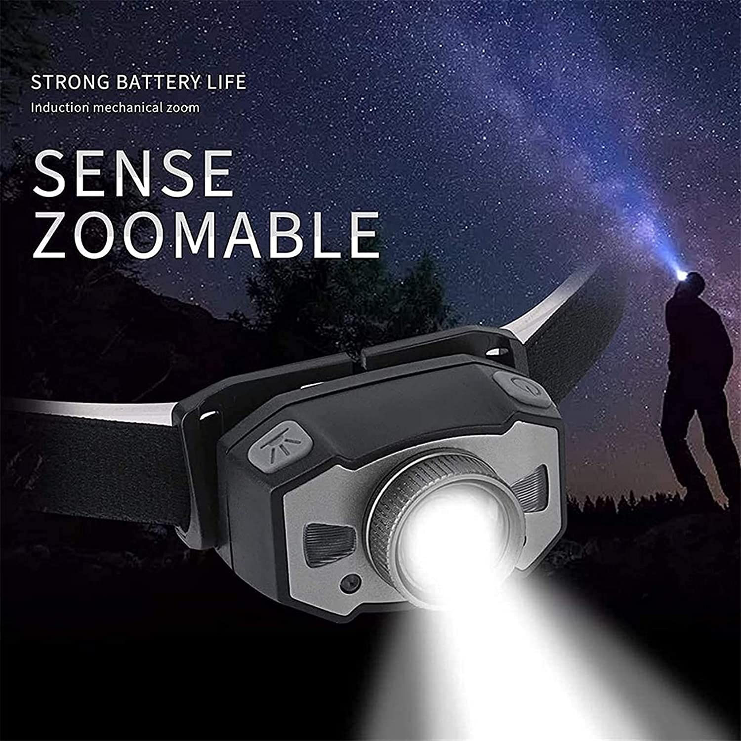 MyrRhe Lampada Frontale Ricaricabile con sensore di Movimento - LED da 500 Lumen, Leggera, Impermeabile, Fascia Regolabile, 5 modalità - Ideale per la Corsa e l'escursionismo