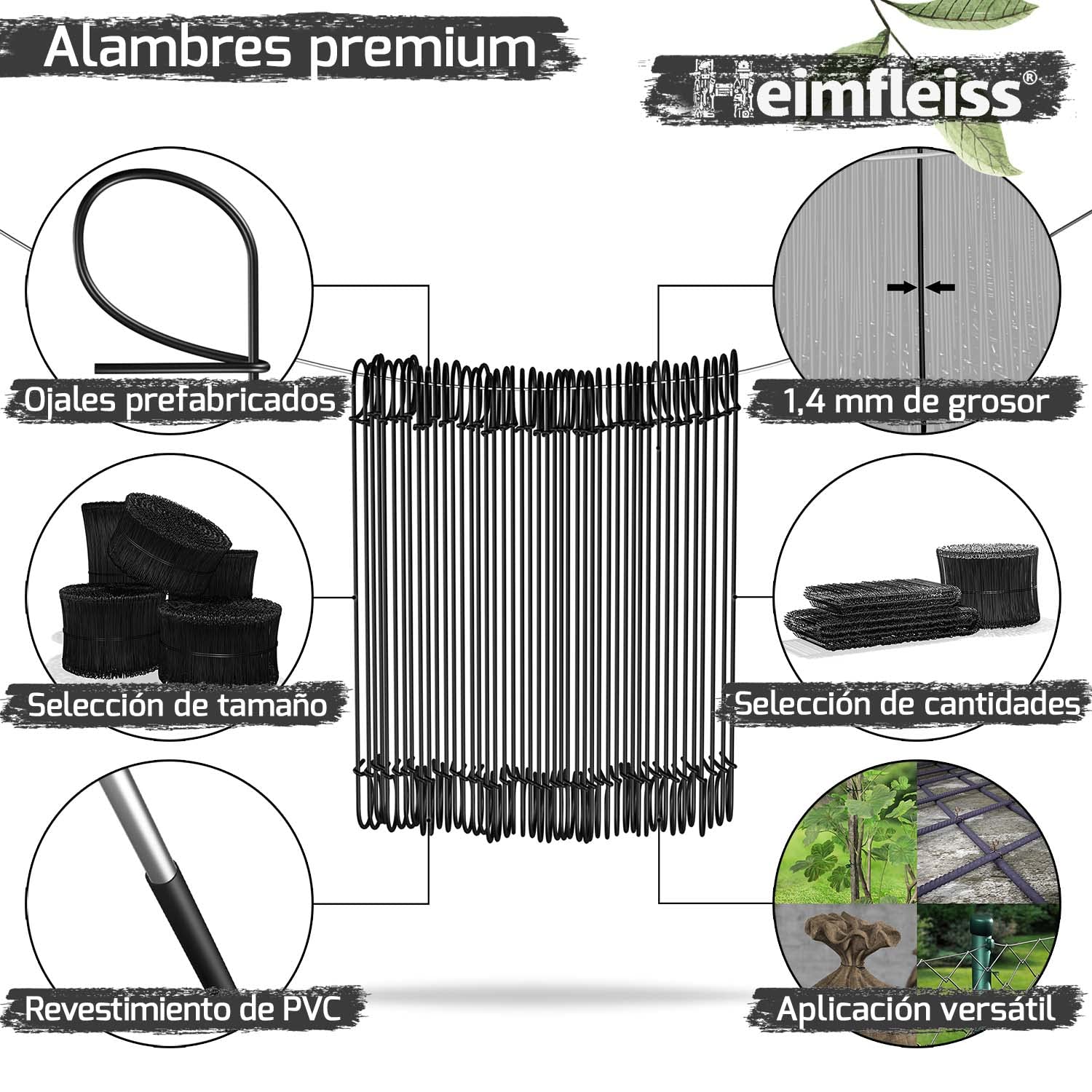 Heimfleiss® atadora Alambre + Alambre Revestido de PVC 1,4 x 100-300mm (1000 uds.) - Set trenzador Alambre, amarrador de Alambre y Alambre de sujeción - Atador Alambre, Alambre de torsión de Ojal