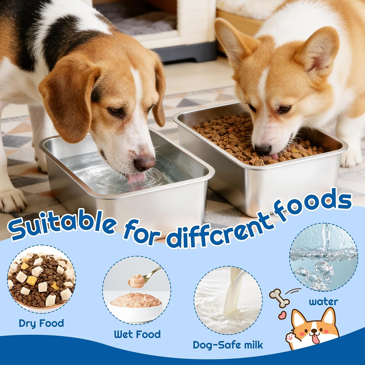 2-Pack Stainless Steel Large Dog Bowl - Large Capacity Single Bowl 5L/1.3Gallons Metal Pet Water & Food Bowl,No-Spill Anti-Fall Durable Easy to Clean, Indoor/Outdoor Use for Medium,Large,X-Large Dogs