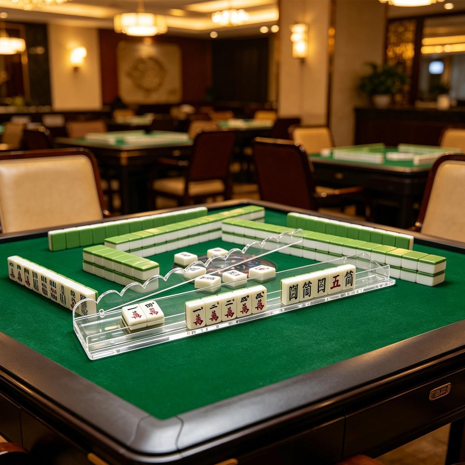Supports Mahjong avec Poussoirs Acrylique Antidérapant Festonné Magnétique | Support de Tuiles Mahjong avec Poussoir pour Maison, Réunions Familiales, , Fêtes, Centres pour Seniors et