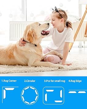 20 PCS Reusable Washable Grippers for Rugs, Highly adhesive and thin,Removable Rug Tape,Double Sided Non-Slip Rug Pads for Hardwood Floors and Carpet Corners,Keep Area Rugs Corners from Curling .