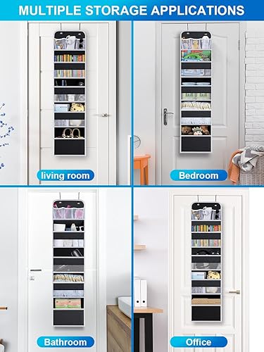 Miniatura 6 de Paquete de 2 organizadores para colgar sobre la puerta, organizador de almacenamiento colgante de 5 estantes con ventana transparente, 4 bolsillos