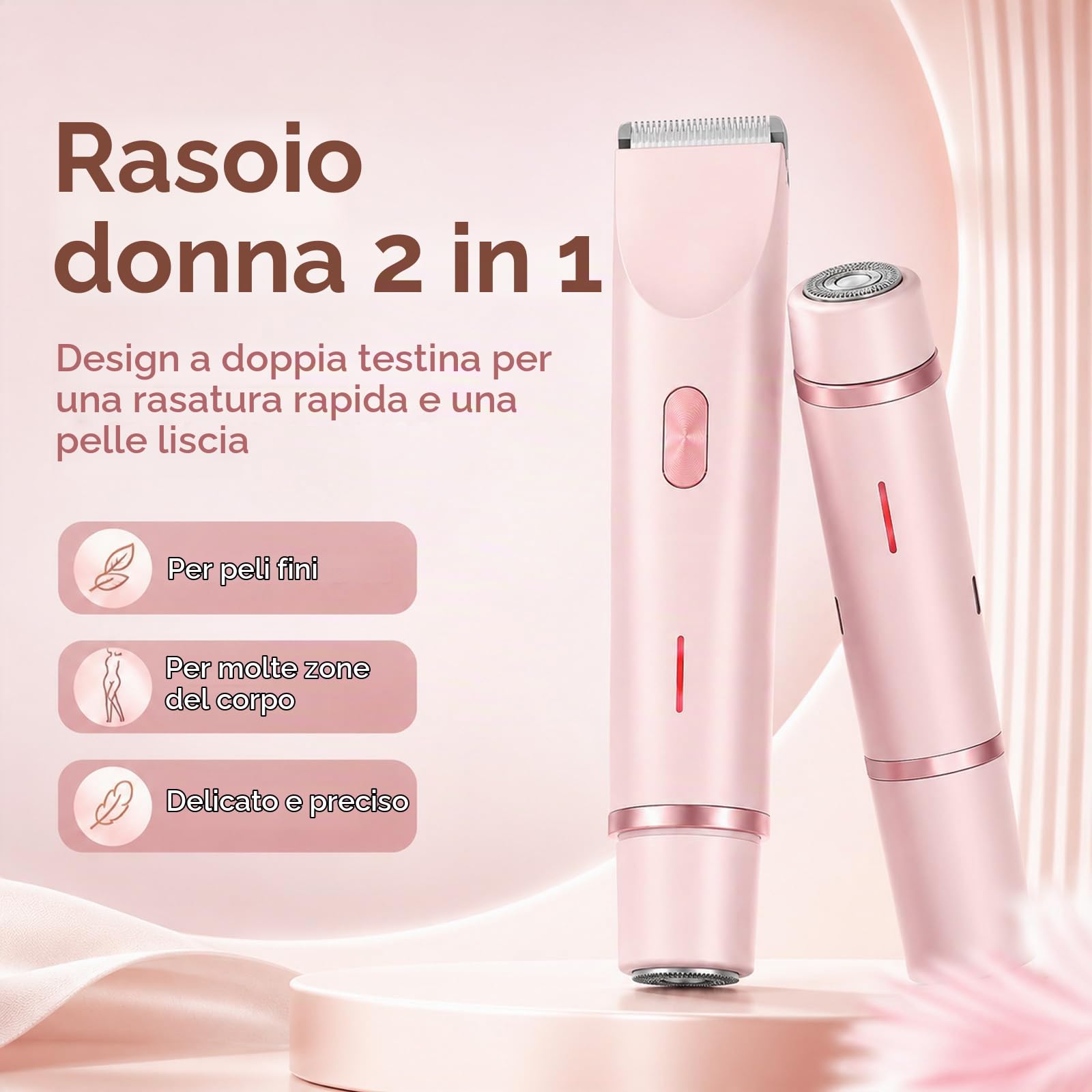 Shavea Perfetta, Belloria Rasoio Donna, Rasoio Elettrico Donna Zona Bikini, 2 In 1 Per Bikini E Corpo, Per Uso A Secco E A Umido, Adatto Per Viso, Ascelle, Gambe E Tutto Il Corpo