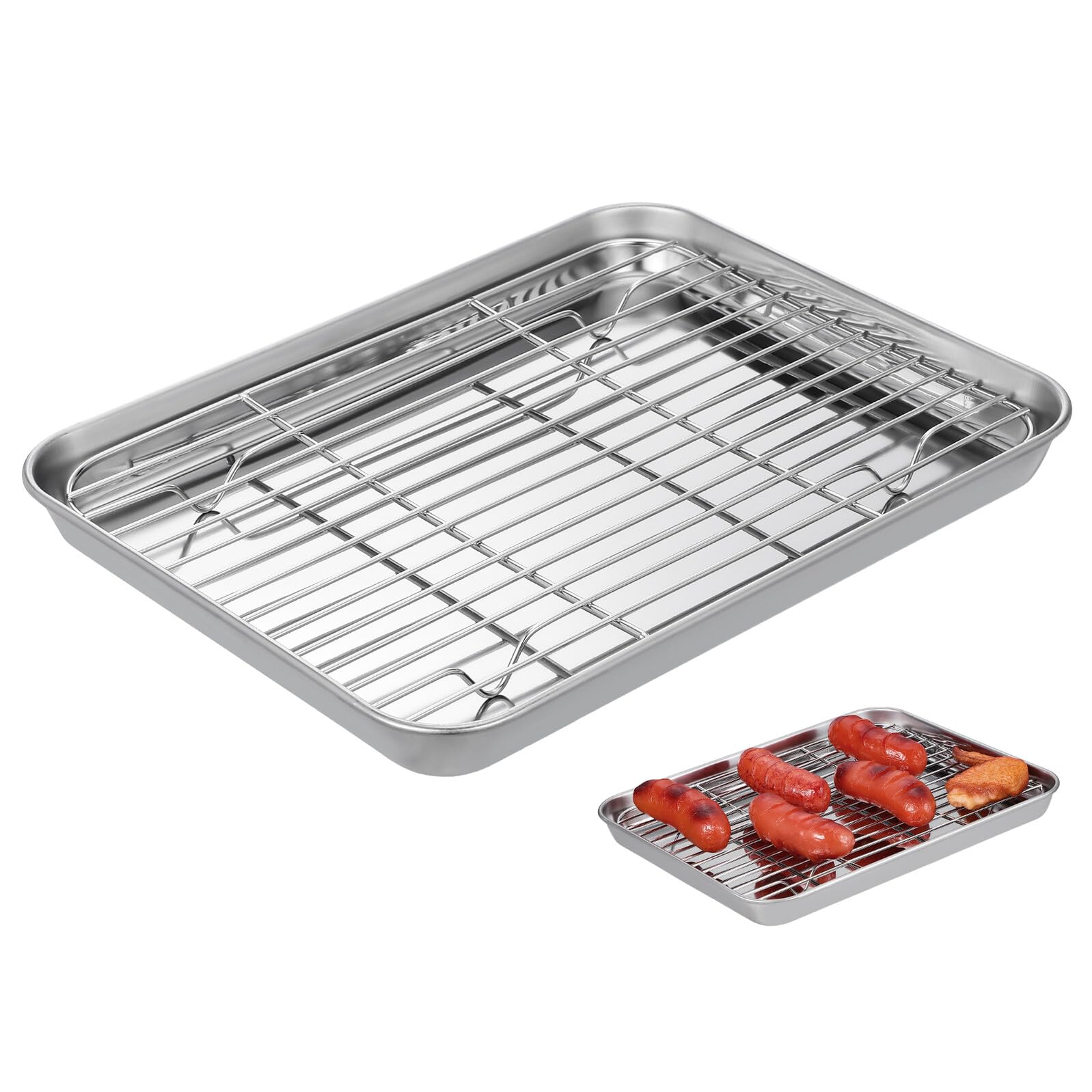 Plaque de cuisson inox avec grille lot de 2 plats rectangulaires pour four