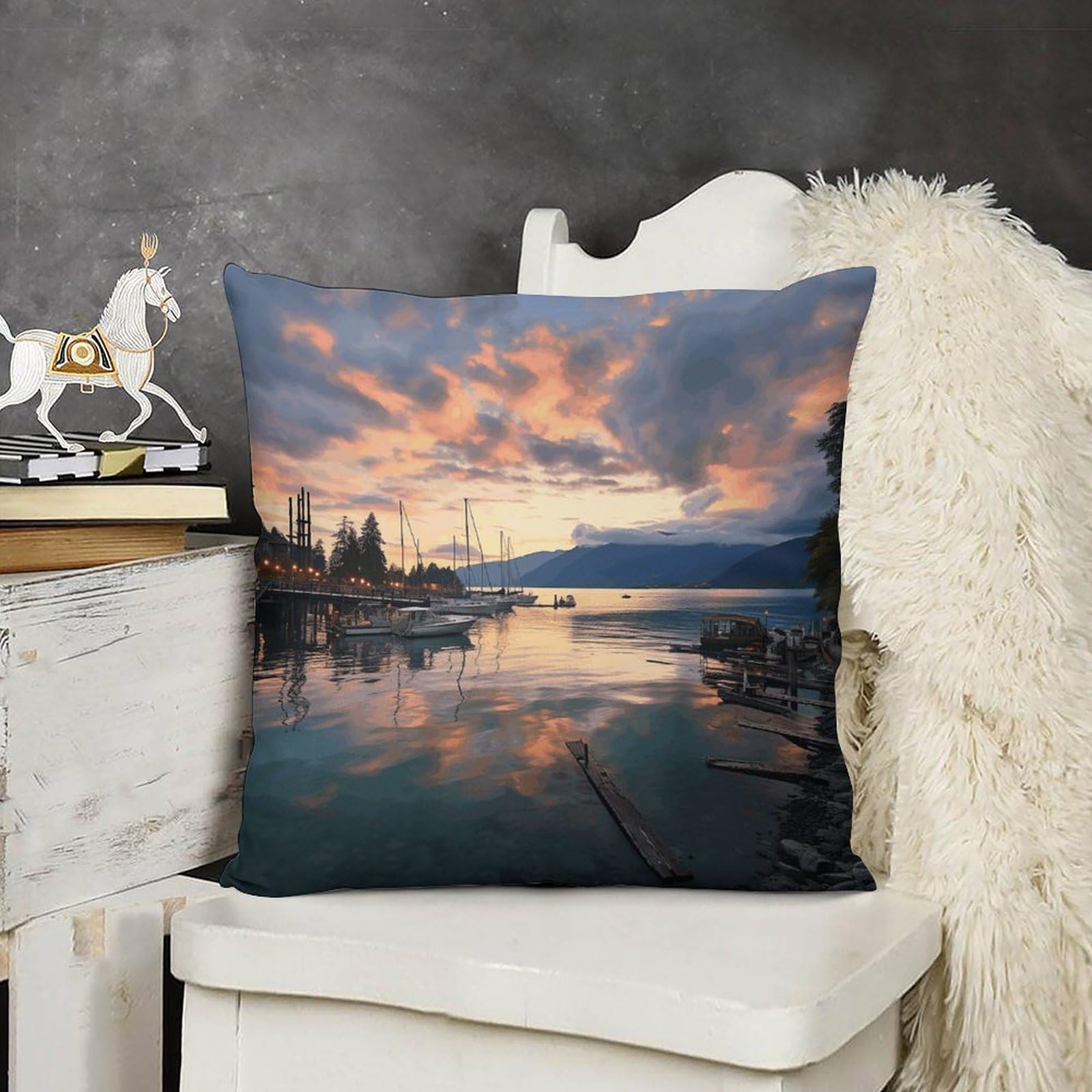 FodPand Decorative Evening in Vancouver Throw Pillow Covers 20x20 Soft Plush Cozy Cushion Cases with Invisible Zipper Body Pillowcase Square Accent Pillow Shams for Couch Sofa Bedroom Living Room