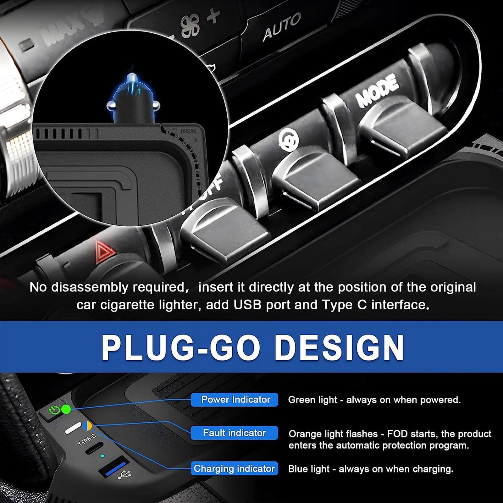 Cargador de Coche Inalámbrico para Ford Mustang 2022 2021 2020 2019 2018 2017 2016 2015, Placa de Cargador de Teléfono de Carga Rápida Qi de 15W con Puerto USB QC3.0