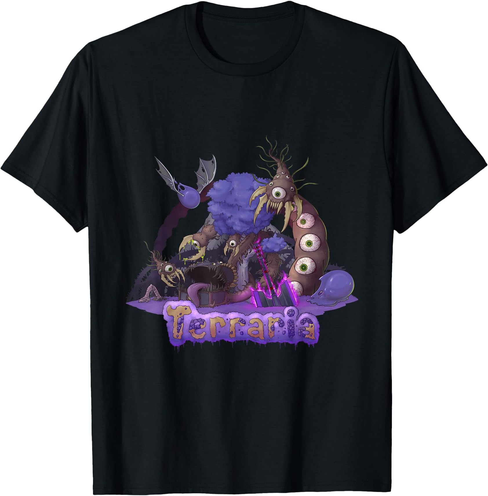 Terraria: The Corruption T-Shirt - Black, Unisex-Adults, Short Sleeve, Classic Fit, Cotton, Polyester, Machine Wash, Small