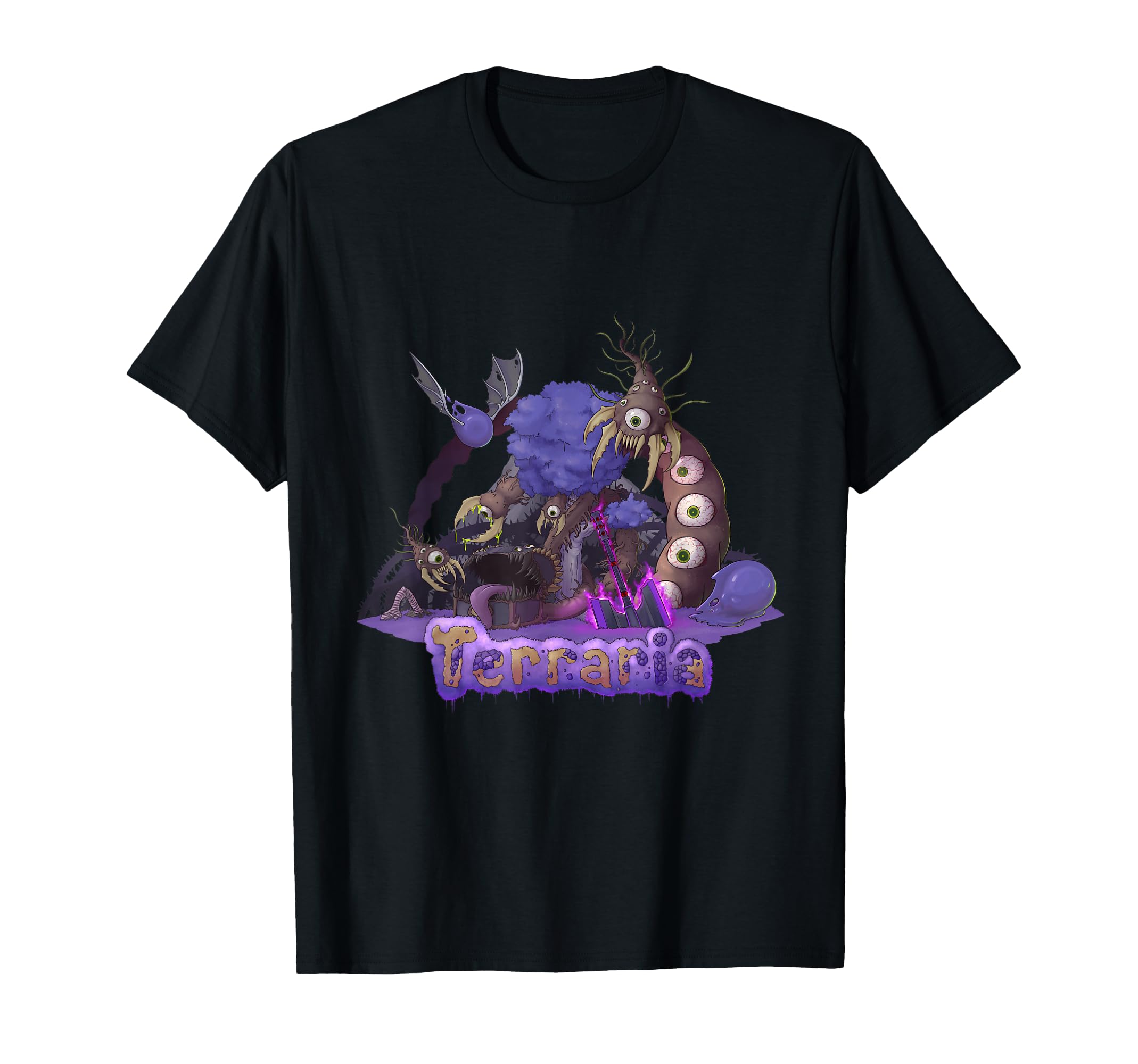 Terraria: The Corruption T-Shirt - Black, Unisex-Adults, Short Sleeve, Classic Fit, Cotton, Polyester, Machine Wash, Small