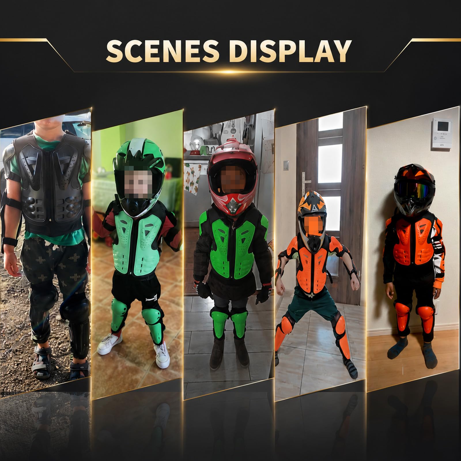 Equipo Dirt Bike Niños, Armadura Motocross Ajustable, Protector Pecho Moto con Coderas y Rodilleras para Niños 4-12 Años, Protección Corporal Transpirable para ATV BMX MTB