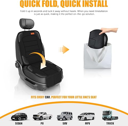 Miniatura 7 de Siivton Protector de asiento de automóvil para niños, cojín de asiento de automóvil para asientos de cuero y tela, 2 bolsillos de malla, parte
