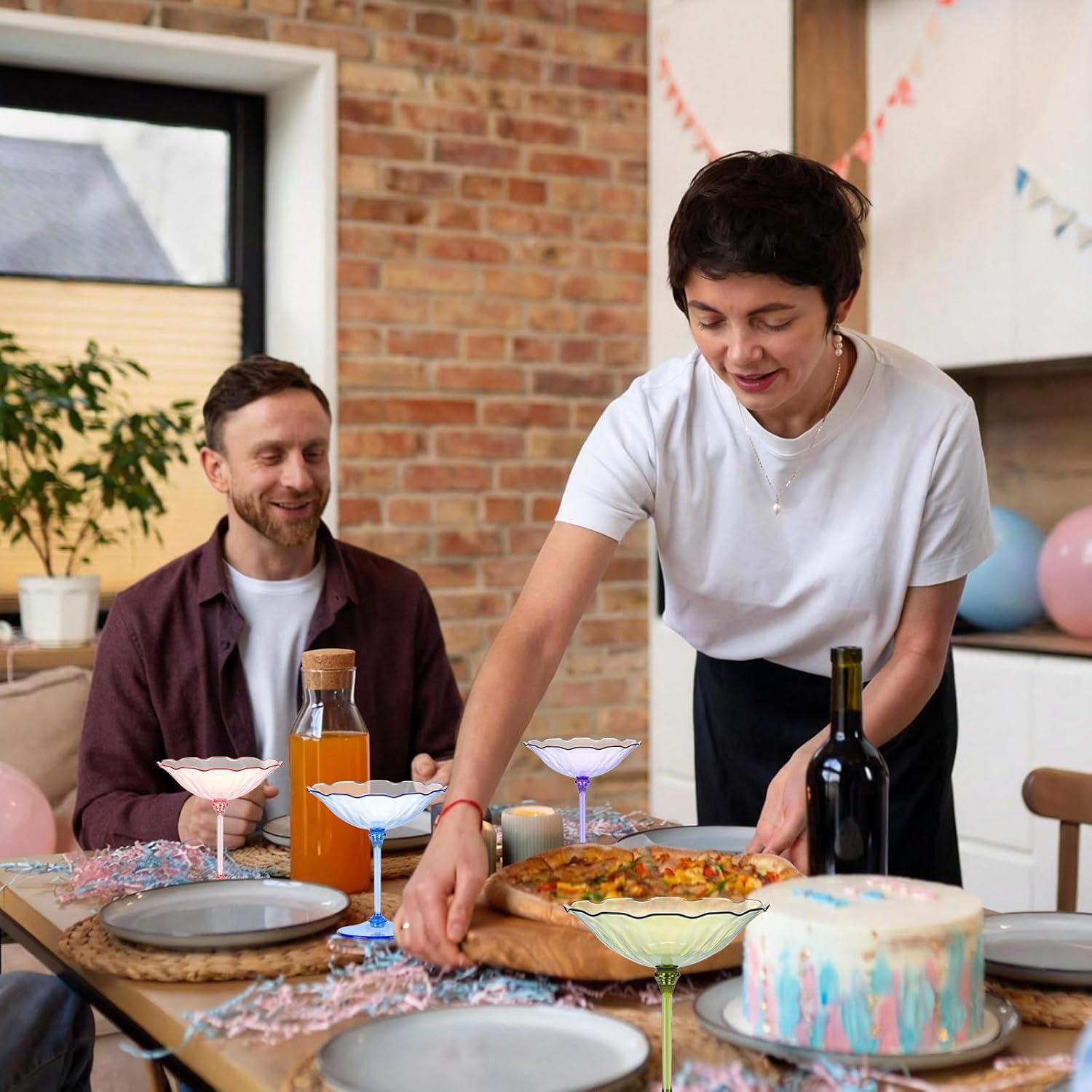 12 Pcs Colorful Plastic Martini Glasses 7oz Flower Cocktail Coupe Glasses 6 Color Disposable Martini Cup Vintage Detachable Dessert Parfait Glassware for Wedding Birthday Bachelorette Party