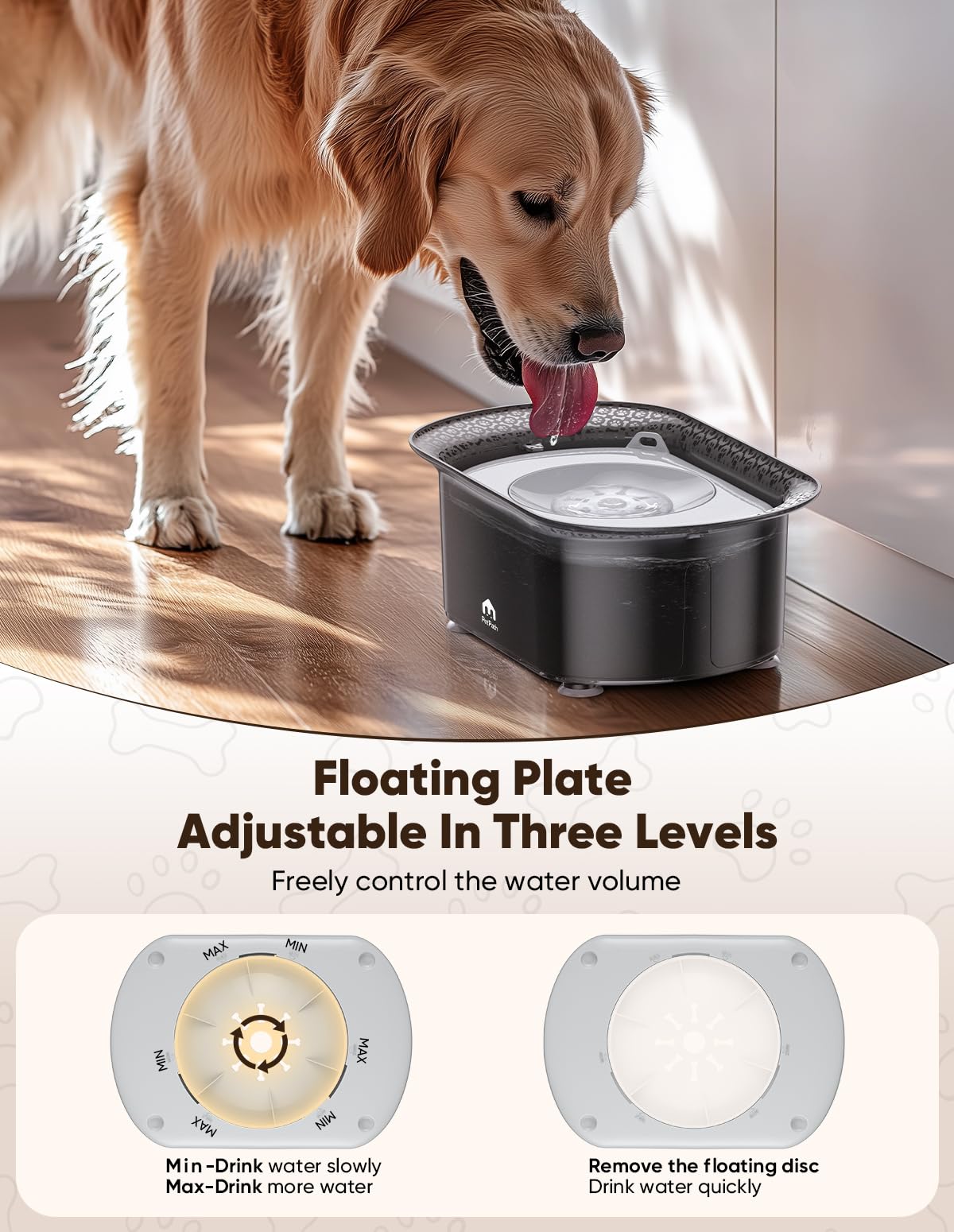 PETPATH 2.2l No Spill Water Bowl for Dogs, with Suction Cup Foot Pad?75 Oz Large Capacity Slow Water Feeder,Slobber Stopper Water Bowl Dog?Suitable for Dogs and Cats Who Love Drinking Water(Gray)
