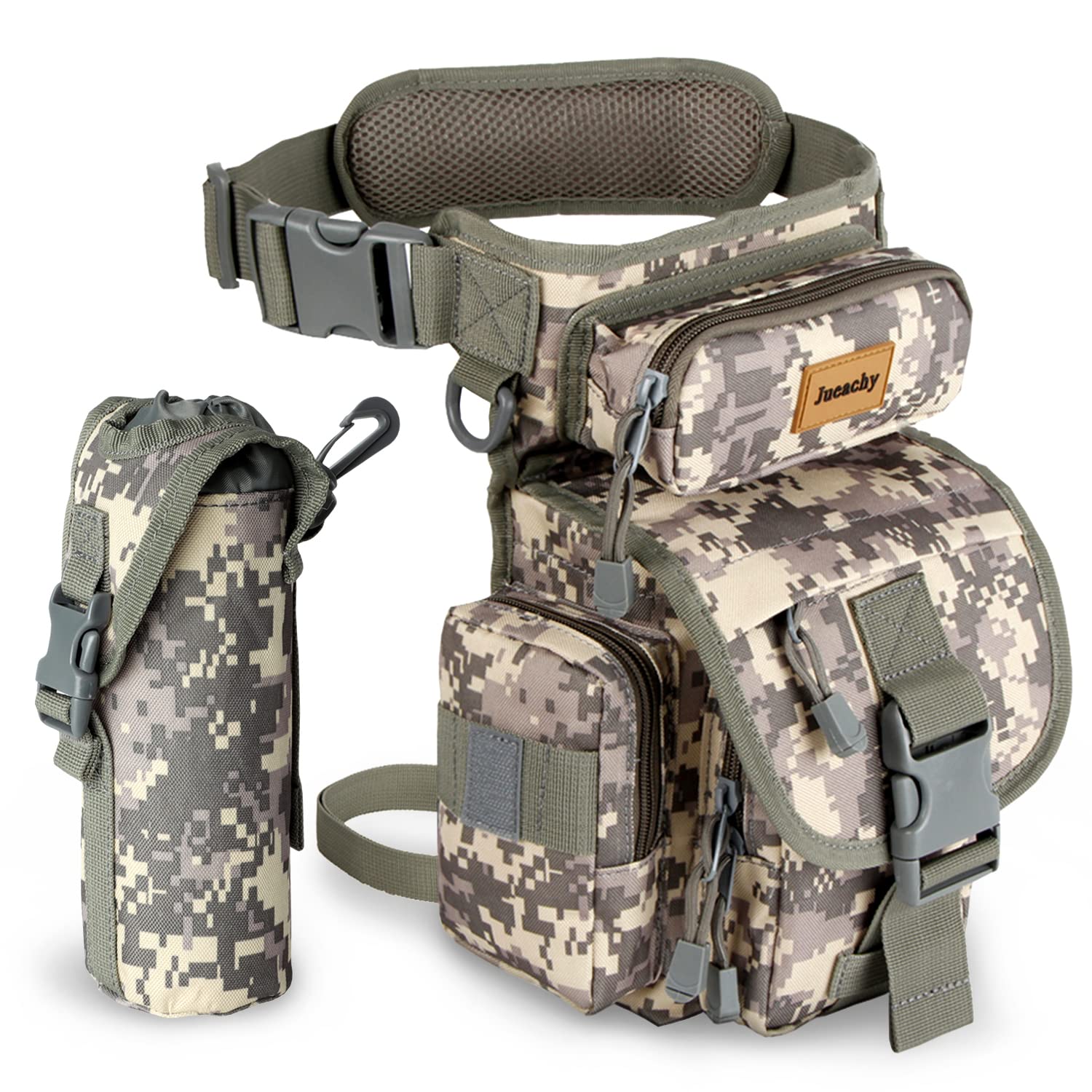 Borsa Tattica Da Gamba Per Ciclismo E Moto - Con Portabottiglia, Nylon 500D, Regolabile, Colore Camo