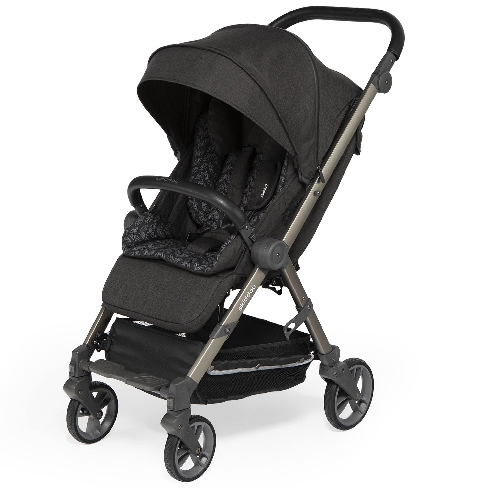 skiddoü passeggino leggero Mell, ruote grandi ammortizzanti, da viaggio pieghevole, schienale regolabile, impermeabile, zanzariera, fino a 22 kg, nero