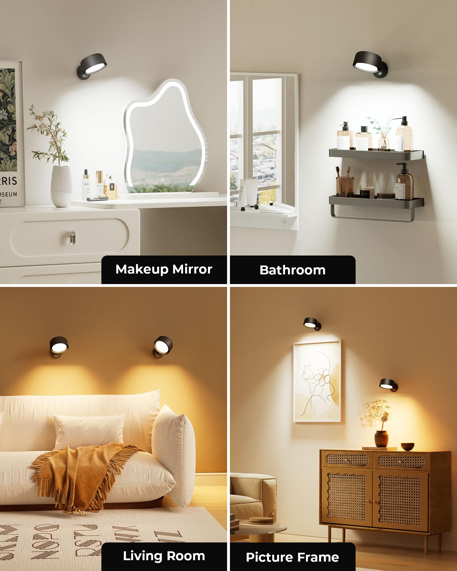 FULEN Applique da Parete da Interno, Lampade da Parete LED con 18 Modalità di Colore Dimmerabile, Controllo Touch e Telecomando, Applique LED Girevole a 360° Senza Fili per Camera da Letto e Soggiorno