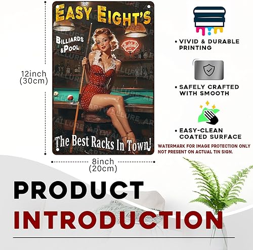 Miniatura 3 de Cartel de metal retro Pin Up Girl Easy Eight's Vintage Man Cave Art para garaje, bar y sala de juegos, póster de lata de 8 x 12 pulgadas