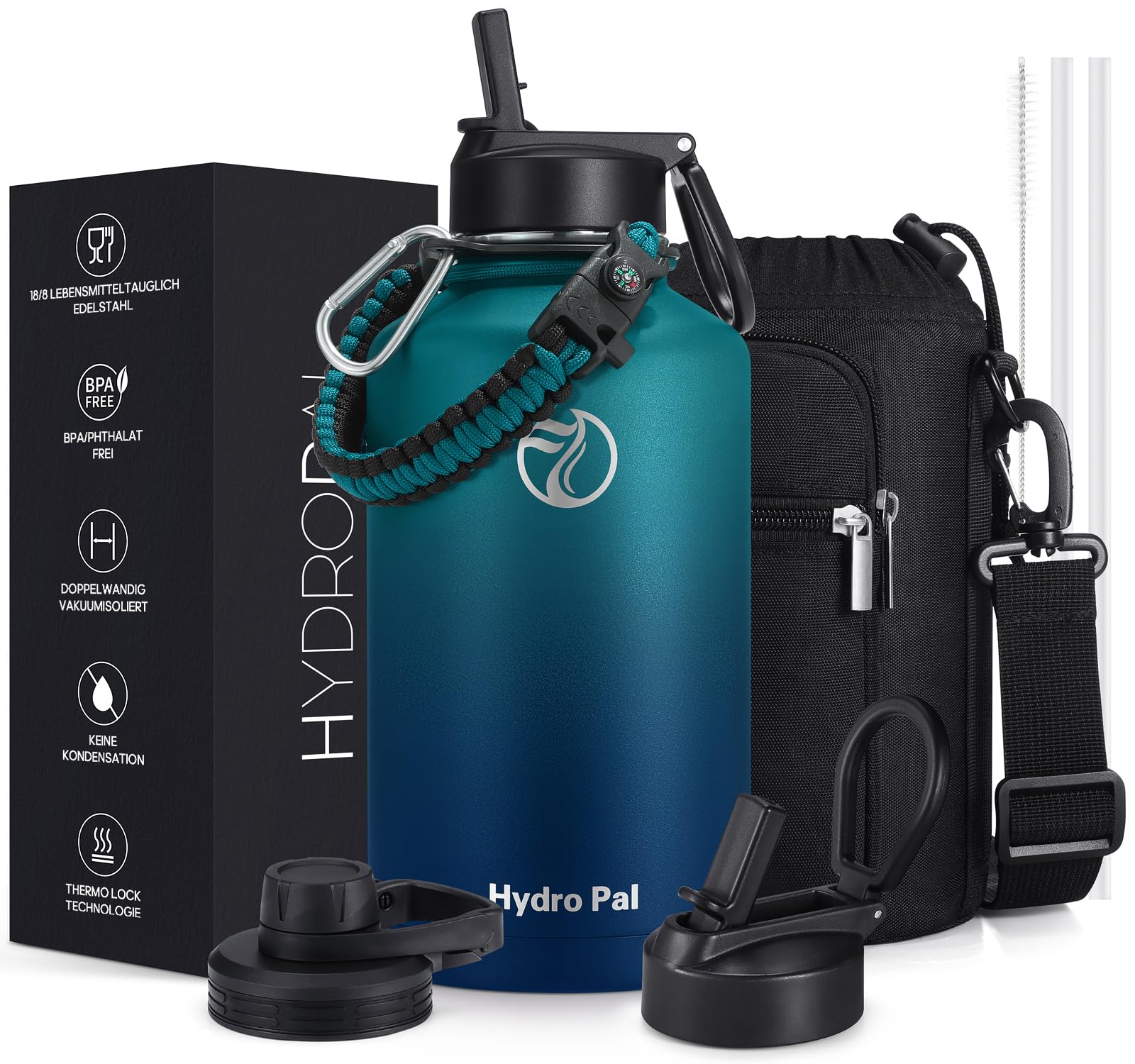 Hydropal Borraccia Termica in Acciaio Inox, Borraccia con Cannuccia 500ml/750ml/1L/1.2L/1.9L, Bottiglia Termica Doppia Parete per Bevande Calde e Fredde, Thermos Senza BPA per Scuola, Sport, Palestra