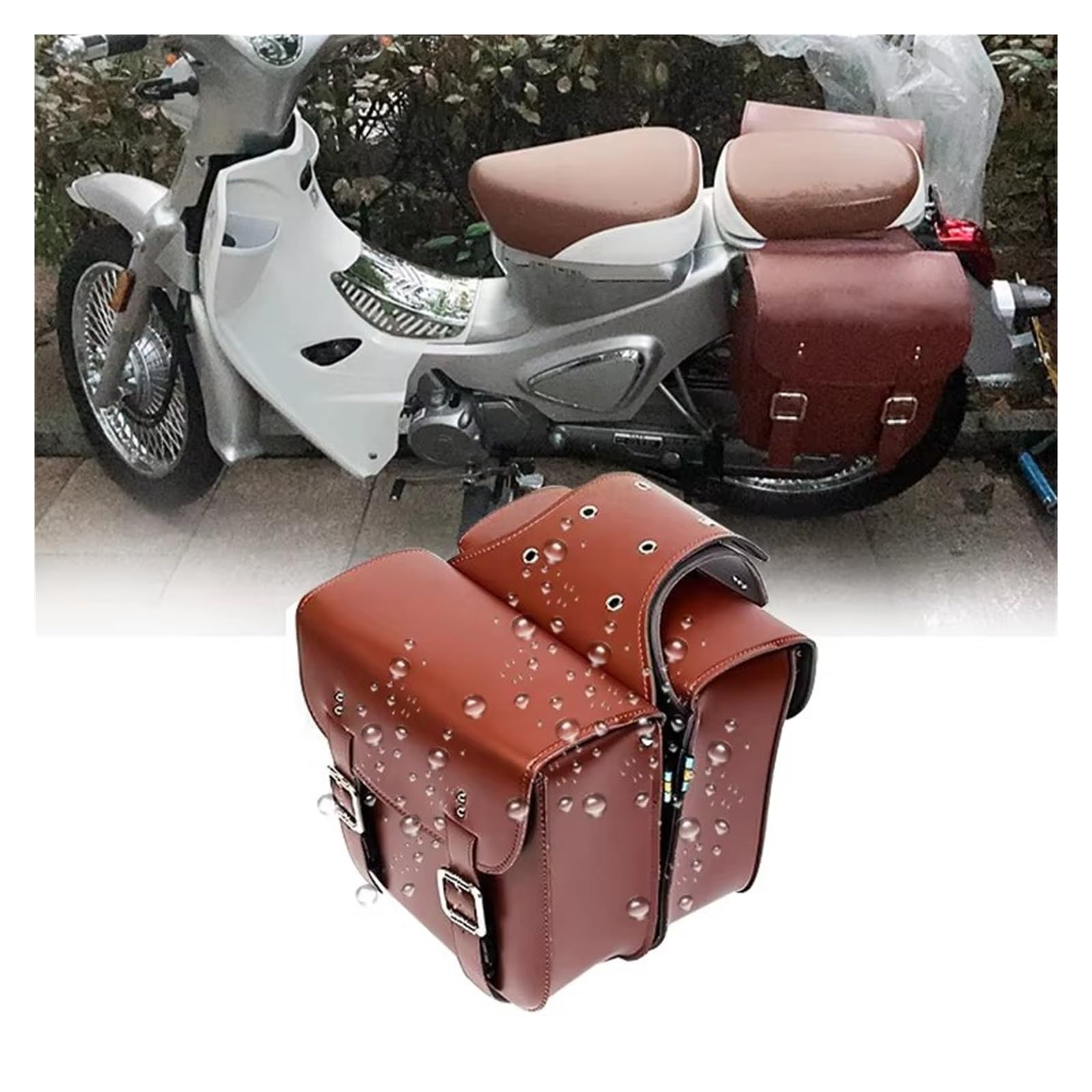 Borse Sella Custodia Per Bicicletta Per Moto Valigia Serbatoio Laterale Bagaglio Pelle PU Impermeabile Moda Retrò Borse Da Sella Per Moto(2 PCS Black)